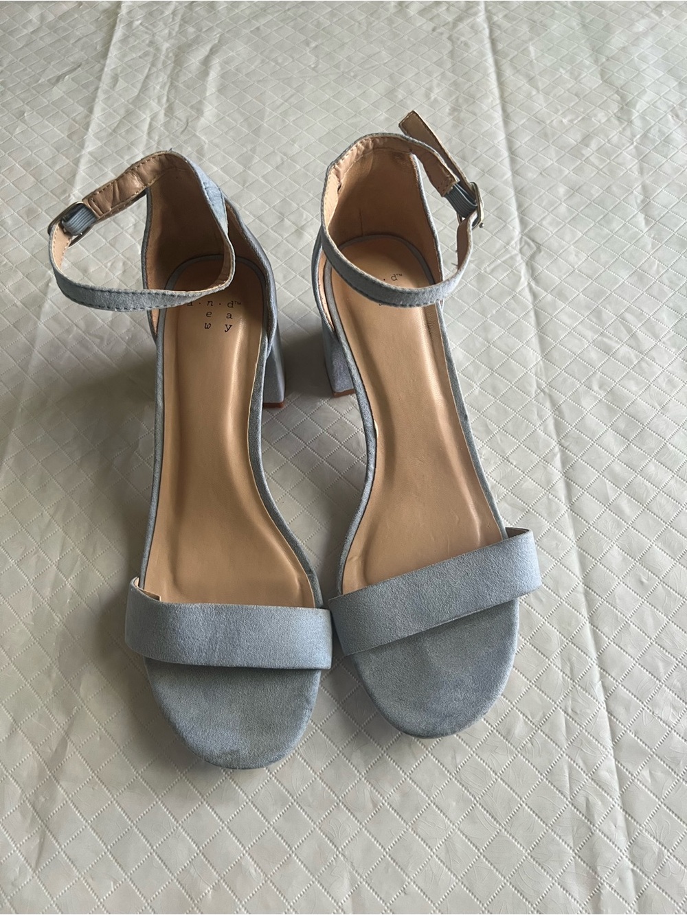 a new day Light Blue Suede Ankle-Strap Block Heel Sandals